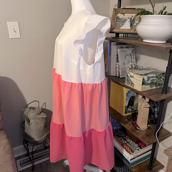 Ruffle Dress- Pink Color Block - Picture 2 of 5